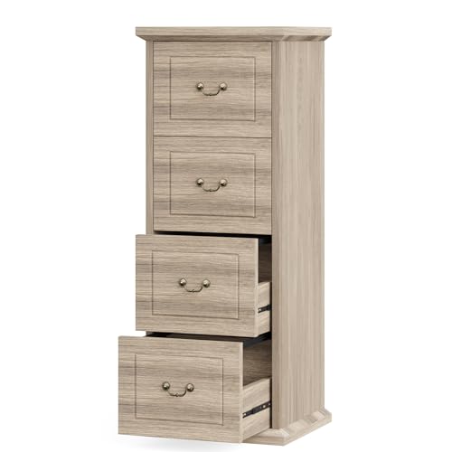 Tribesigns 4-Drawer File Cabinet Filing Cabinet, Vertical File Cabinet Home Office Wood Filing Cabinet for A4 /Letter Size Narrow Tall File Cabinet for Home Office, Walnut