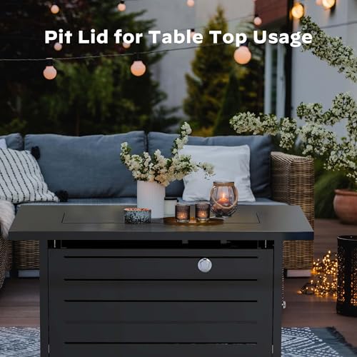Ciays Propane Fire Pits 32 Inch Outdoor Gas Fire Pit, 50,000 BTU Steel Fire Table with Lid and Lava Rock, Add Warmth and Ambience to Gatherings and Parties On Patio Deck Garden Backyard, Black