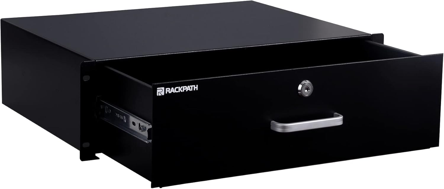 RackPath 1U Rack Mount Drawer for 19 Inch AV/Network/DJ Equipment Racks or Cabinets with Lock and Key
