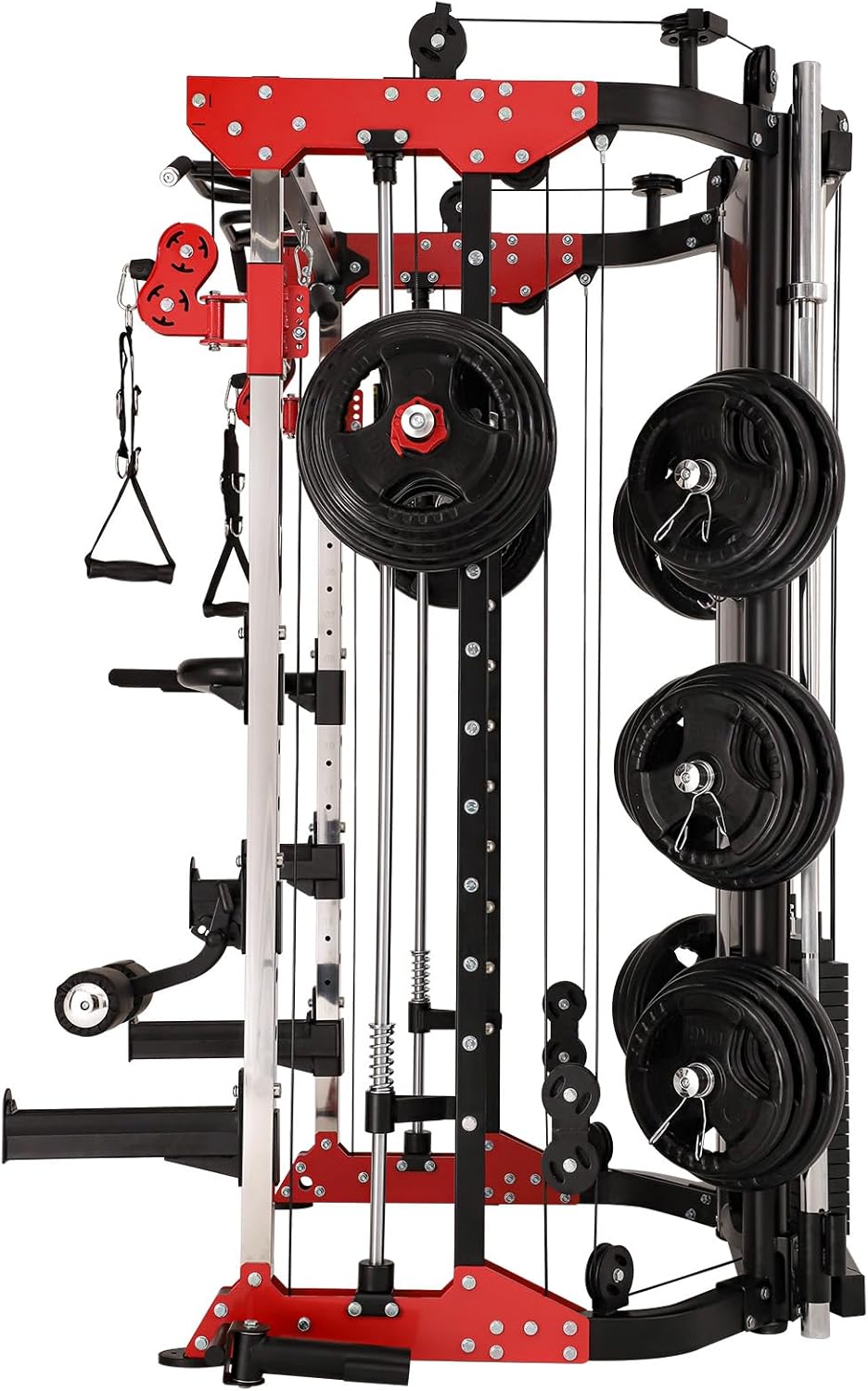 Altas Strength Home Gym Smith Machine with Pulley System Gym Squat Rack Pull Up Bar Upper Body Strength Training Leg Developer Light Commercial Fitness Equipment Included Accessories 3058