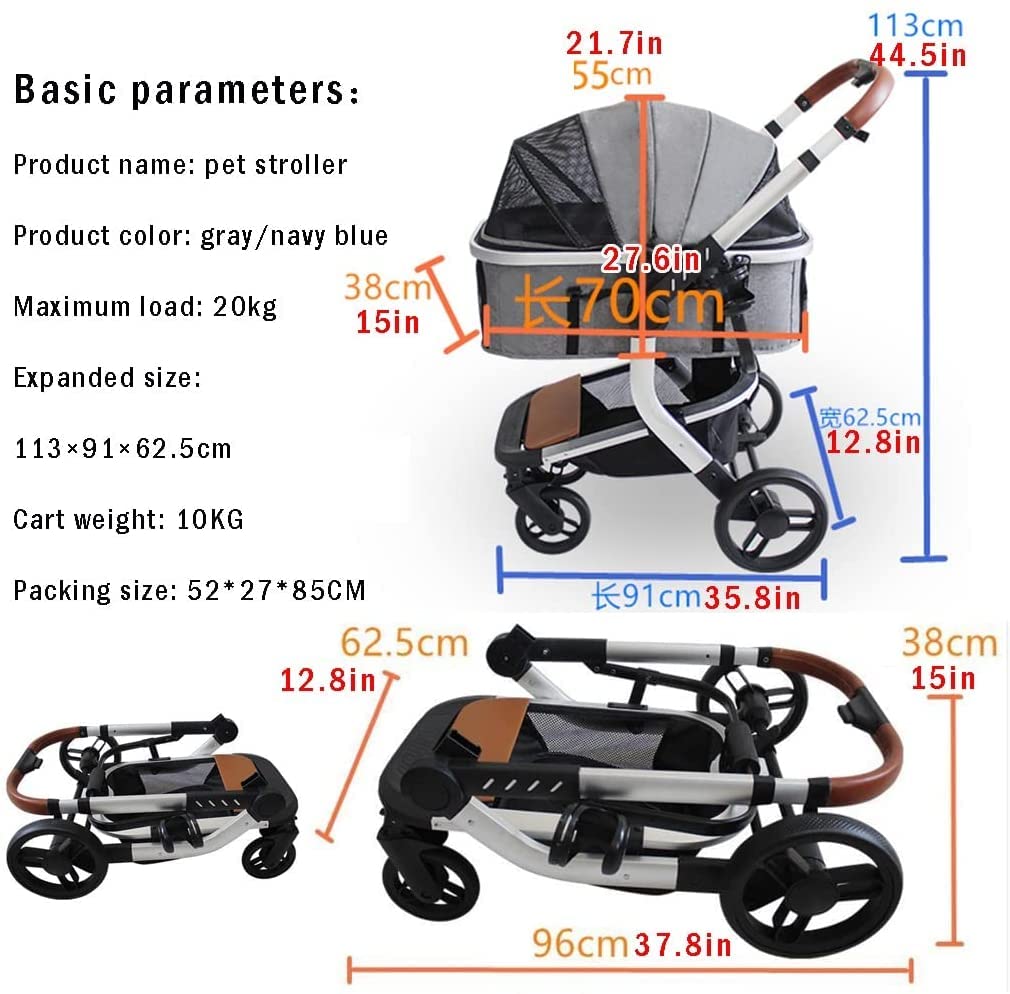Upgraded for Small Medium Dogs Pet Stroller for Cats Dogs Separable Dog Cat Stroller Buggy Lightweight Folding Carrage 4 Wheel Travel, Grey a