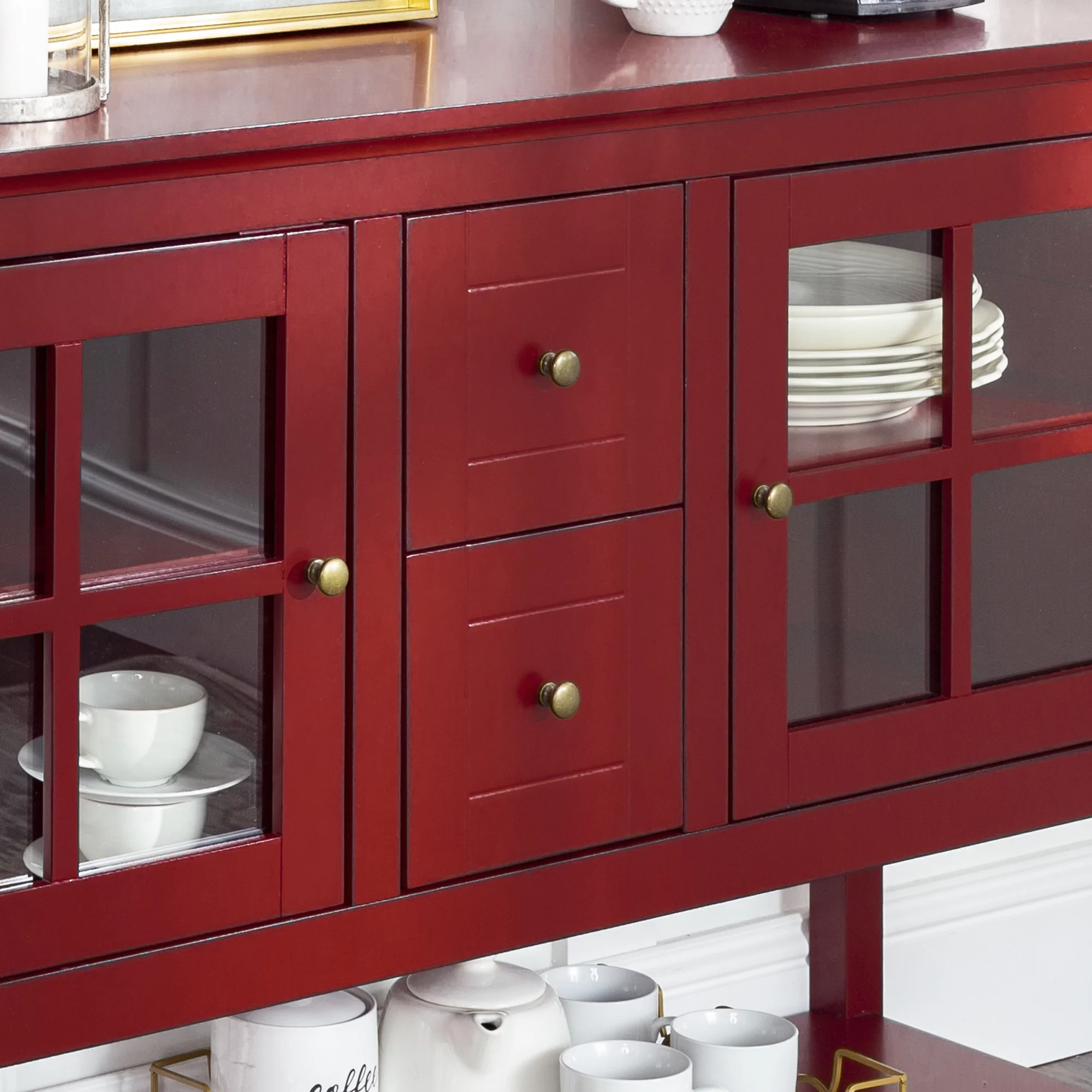 52" Wood Console Table TV Stand - Antique Red