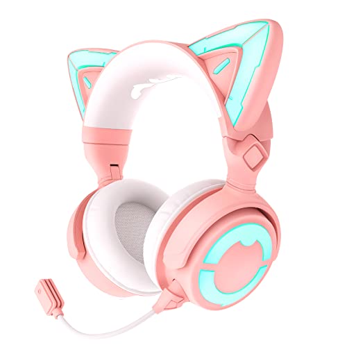 YOWU Cat Ear Headphones 4GS -Wireless Bluetooth Noise Cancelling Headphones, RGB Gaming Headset with Mic & 2.4G USB/Type C Dongle for PC/PS4/PS5/XBOX/Switch