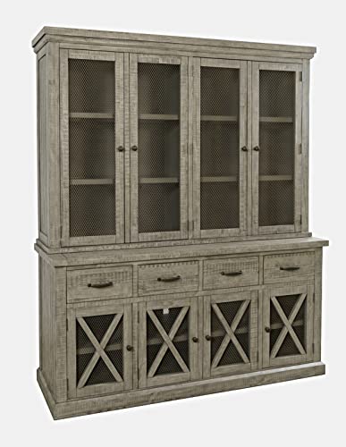 Jofran Telluride Rustic Distressed Pine 70" Four Drawer Sideboard Buffet Server, Server Only, Driftwood Grey
