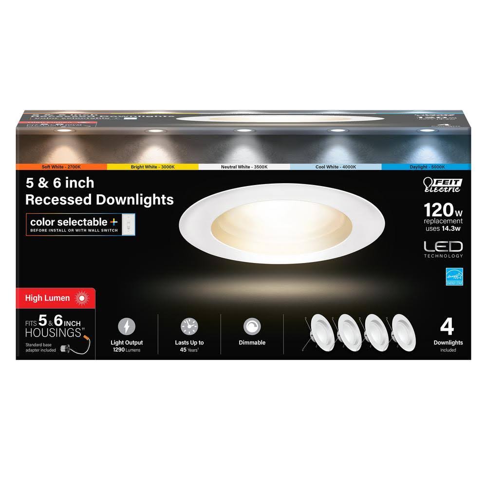 Feit Electric 5 in./6 in. 120-Watt Equivalent Selectable CCT CEC Integrated LED Retrofit White Recessed Light Trim Downlight (24