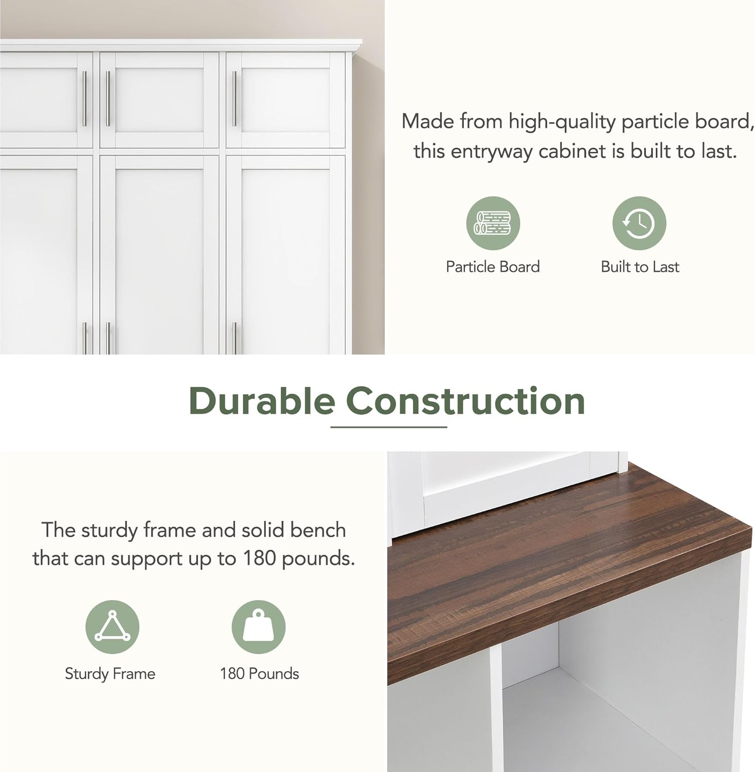 LUMISOL Wide Entryway Hall Tree with Storage Bench & Shoe Cube Storage, Shoe Cabinet with 4 Hidden Hanging Hooks and 8 Cabinets, Hallway Coat Rack with Open Compartments for Living Room Mudroom, White