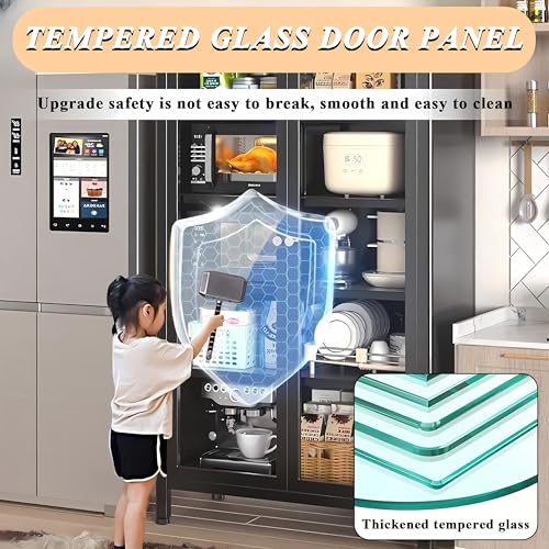 Display Cabinet with Glass Doors, 5 Tier Metal Storage Cabinet Curio Display Cabinet with Adjustable Shelves, Large Capacity Collectibles Toy Display Case for Living Room