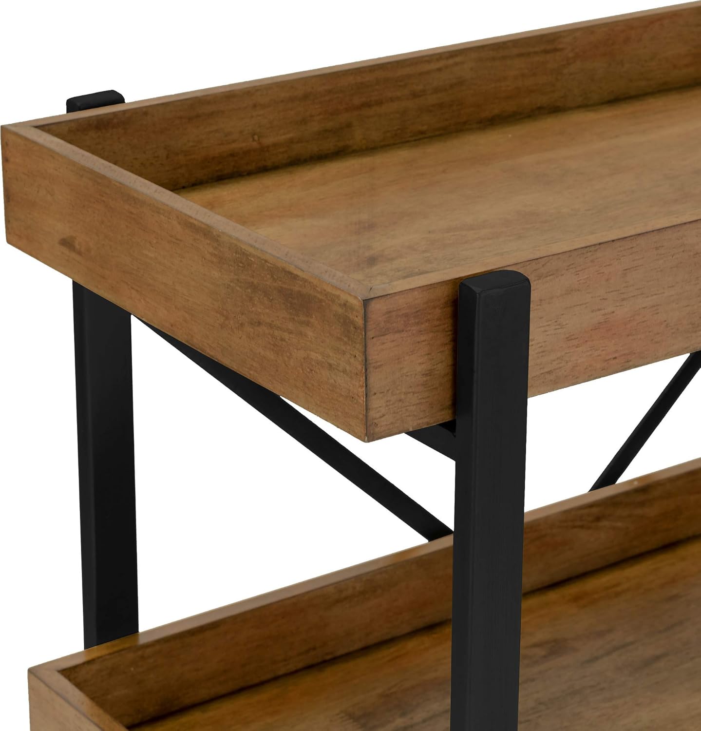 Riley Modern Rustic Rolling Bar Cart with Wheels, 32 Inch Height, Kitchen Organizer Utility, Wood, Matte Black Metal Finish
