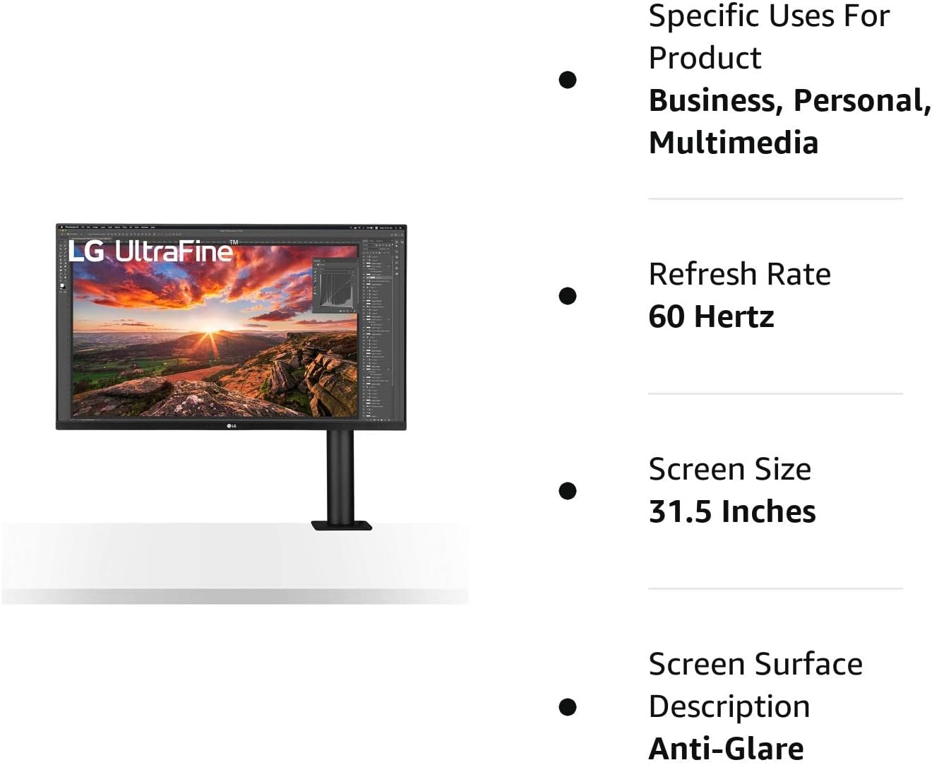 LG 32UN880-B 32" UltraFine Display Ergo UHD 4K IPS Display with HDR 10 Compatibility and USB Type-C Connectivity, Black