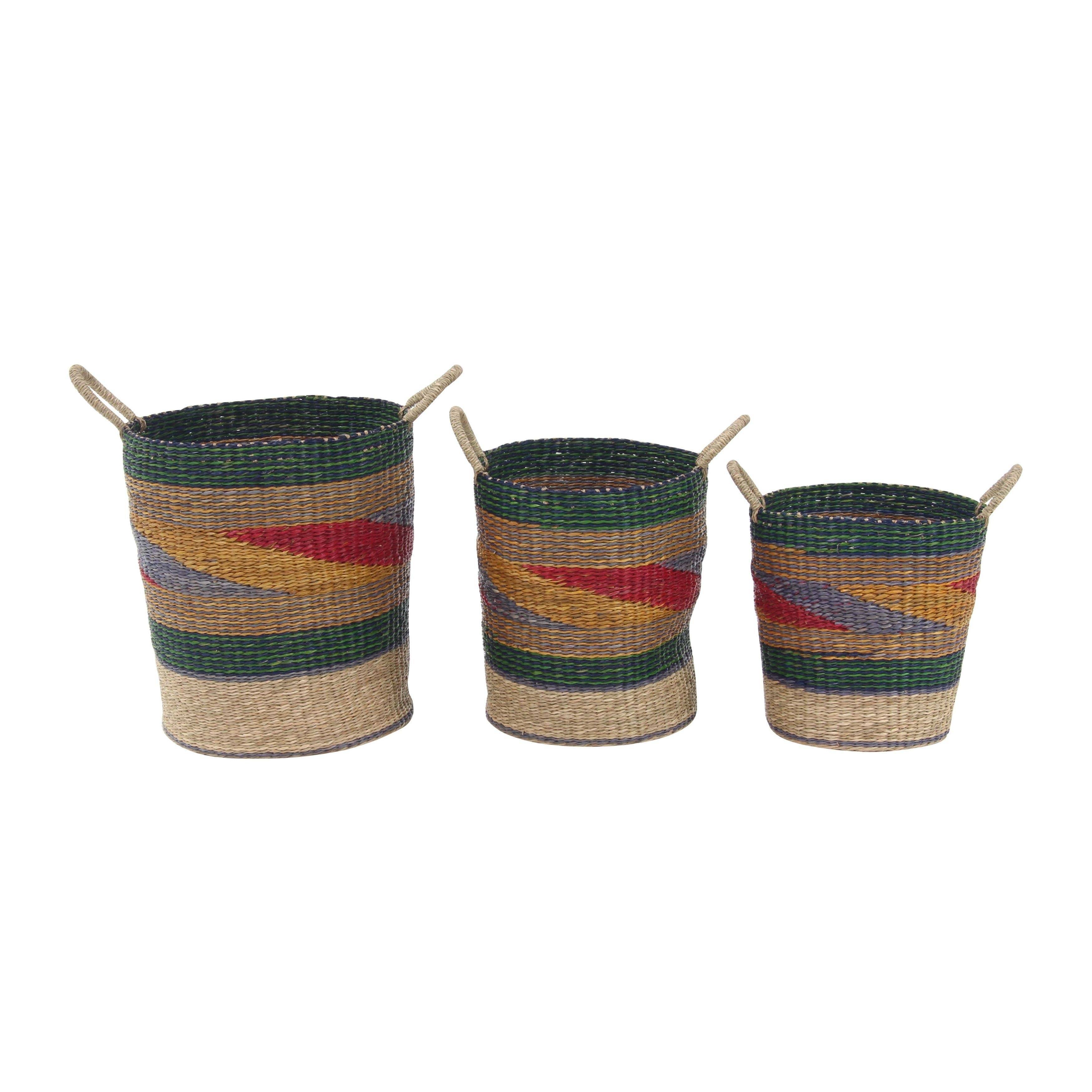 Decmode Traditional Round Seagrass Baskets - Set of 3