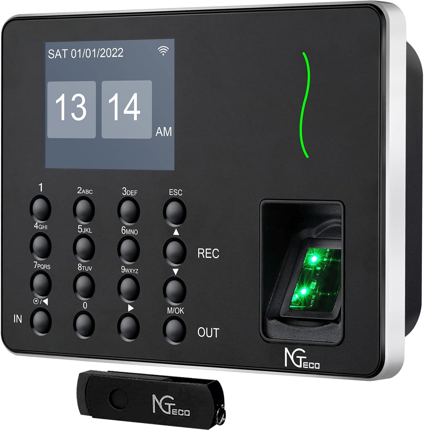 Time Clocks for Employees Small Business, NGTeco W3 WiFi Biometric Fingerprint Time Card Machine, Office Punch Clock Automatic in and Out with APP for iOS Android (0 Monthly Fees)