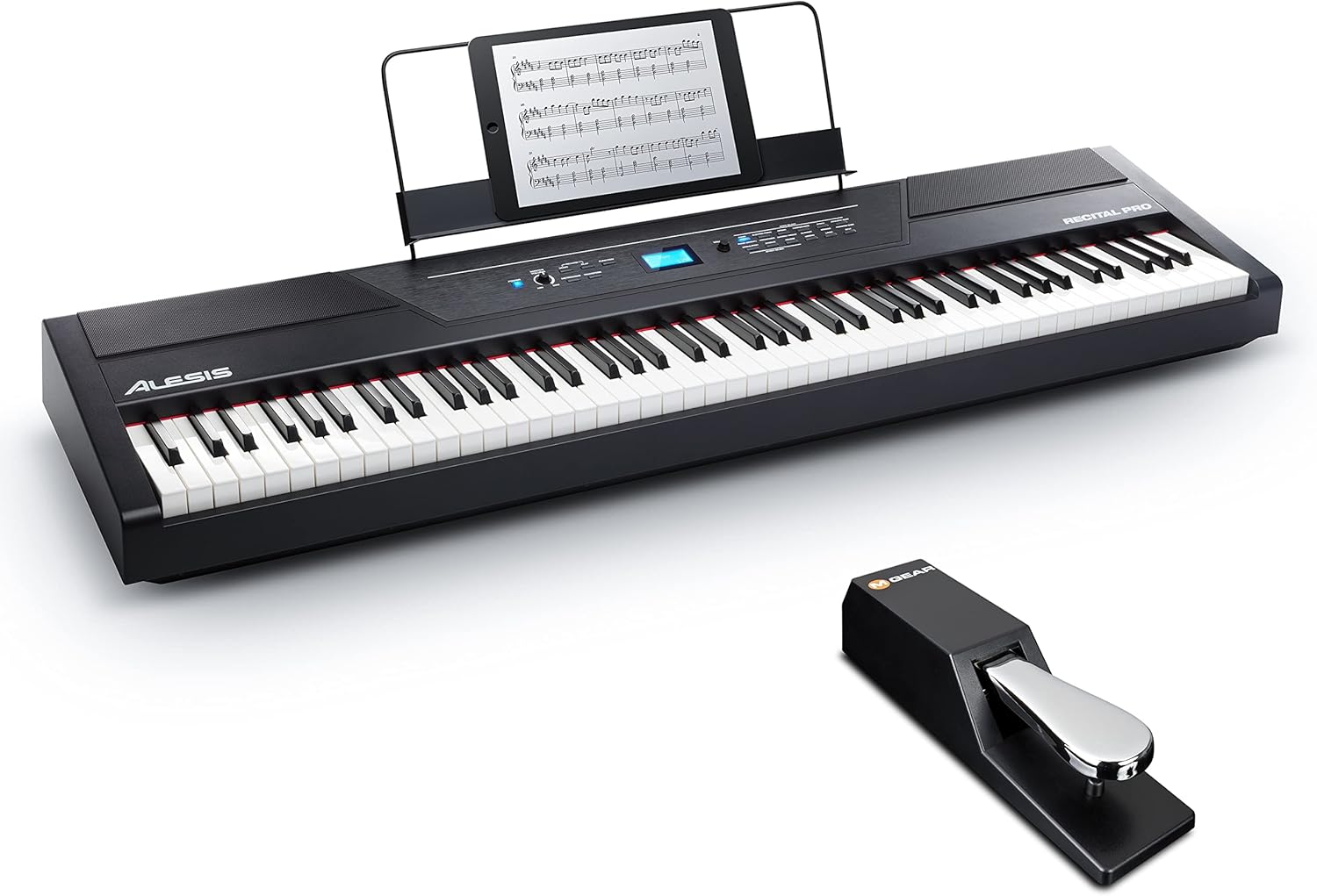 Alesis Recital Pro - 88 Key Digital Piano Keyboard with Hammer Action Weighted Keys, 12 Voices, M-Audio Sustain Pedal and HDH40 Piano Headphones
