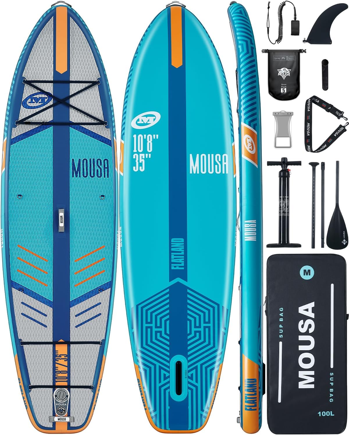 10'8/11'*35" Extra Wide Inflatable Paddle Boards, Stable Stand-up Paddleboard for 3 People/Family w/Shoulder Strap, 100L Backpack, Paddle Boards for Adults w/Floatable Paddle, US Central Fin