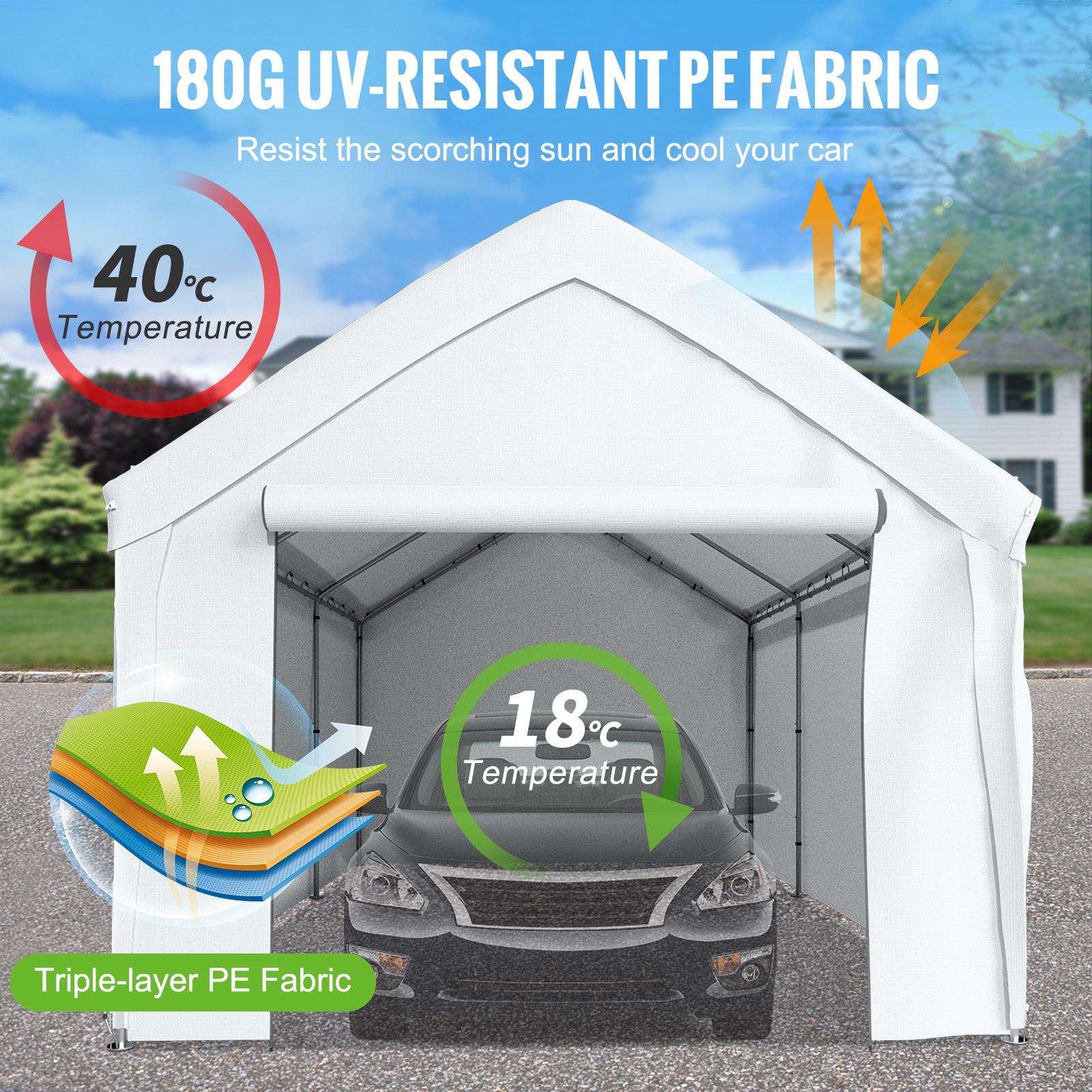 BENTISIM Carport Canopy Car Shelter Tent 13 x 20ft with 8 Legs and Sidewalls White