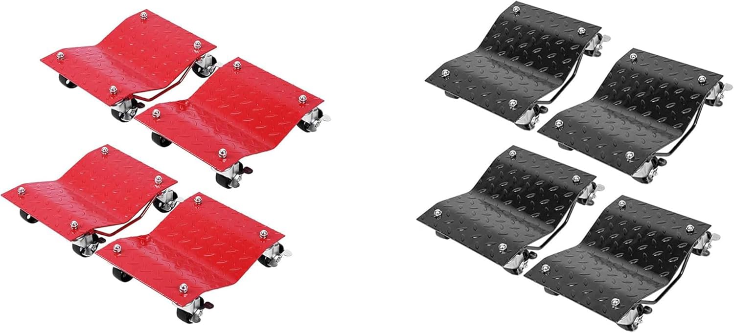 VIVOHOME Heavy Duty Vehicle Mover Dolly of 8 Piece, Wheel Dolly Car Stakes 6000lbs Capacity, Car Roller Dolly Moving Cars, Trucks, Motorcycles, Red & Black