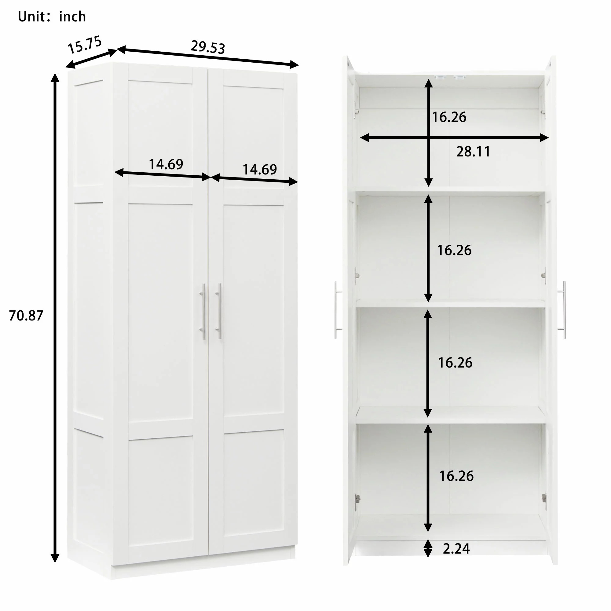 HIUU White Armoire Wardrobe 31 inches,Modern Tall Storage Cabinet for Living Room,Wood Pantry Storage Cabinet with Doors