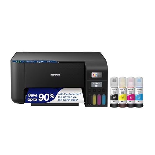 Epson EcoTank ET-2400 Wireless Color All-in-One Cartridge-Free Supertank Printer with Scan and Copy – Easy, Everyday Home Printing, Black