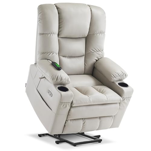 MCombo Large Triple Motor Power Lift Recliner Chair with Massage and Dual Heating, Adjustable Headrest for Tall Elderly People, Faux Leather 7634 (Dark Brown, Large)