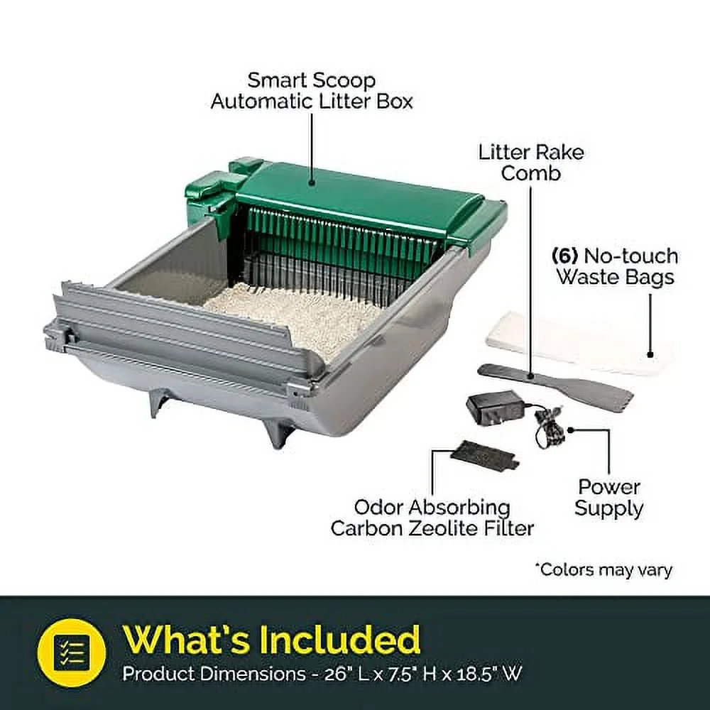 Pet Zone Semi Automatic Cat Litter Box Self Cleaning - Smart Scoop Cat Litter Box with Bags & Carbon Filter for Up to Two Cats 6-16 Pounds
