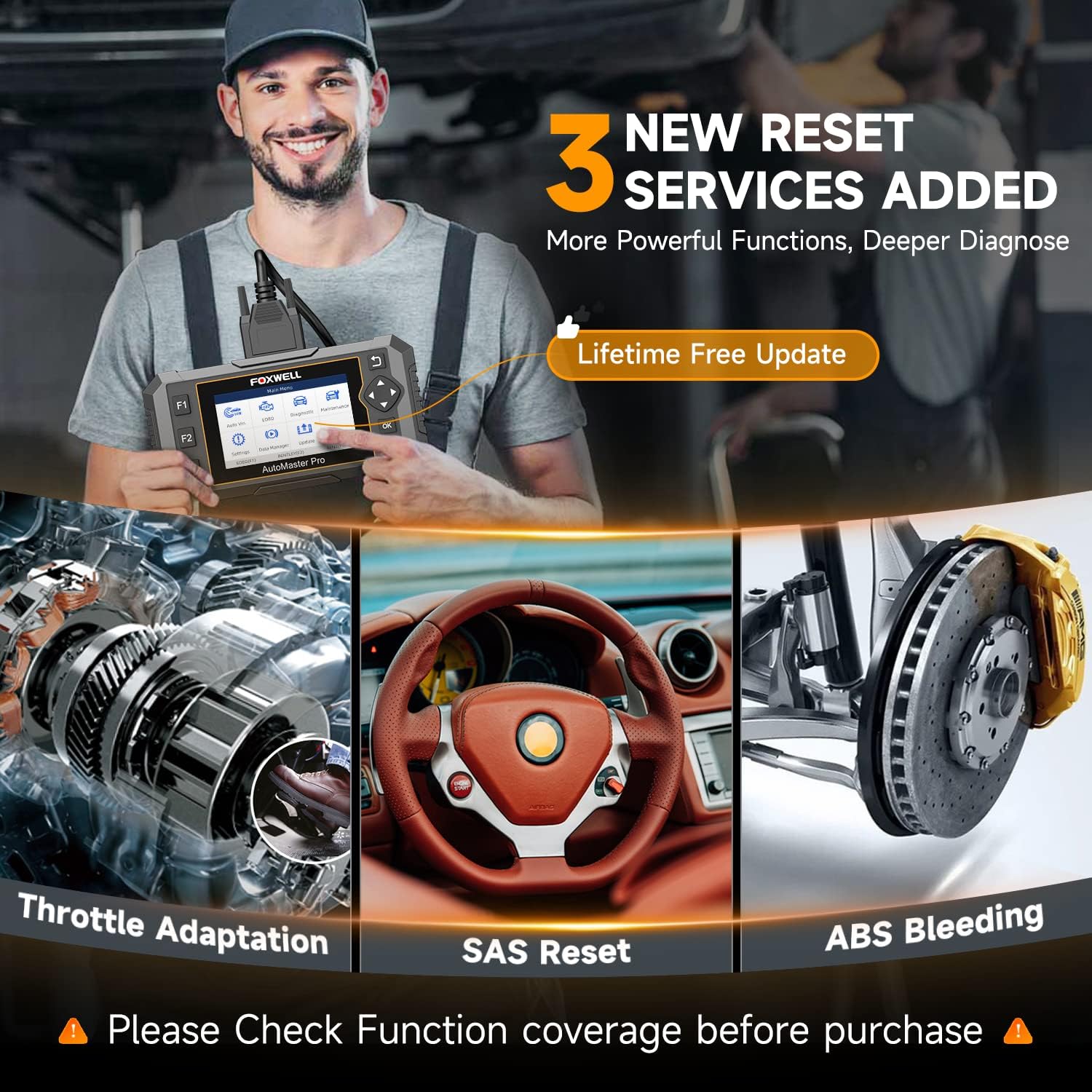 FOXWELL OBD2 Scanner NT624 Elite All Systems 5 Resets and Universal 12+8 Cable Adapter Connector
