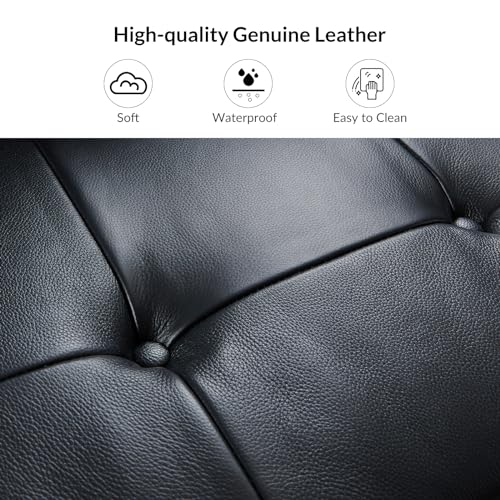 HULALA HOME Genuine Leather Sectional Sofa, 100 inch L Shaped Sofa Couches, Upholstered Reversible 3 Seater Sofa Couch with Chaise, Couches for Small Spaces, Living Room, Apartment,Brown