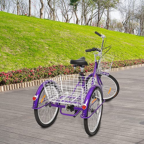 PEXMOR Adult Tricycle 7 Speed, 24/26 Inch 3 Wheel Bikes Tricycle for Adults, Adult Trike for Women/Men/Seniors, Three Wheel Cruiser Bike w/Folding Front & Rear Basket for Shopping/Recreation/Picnic