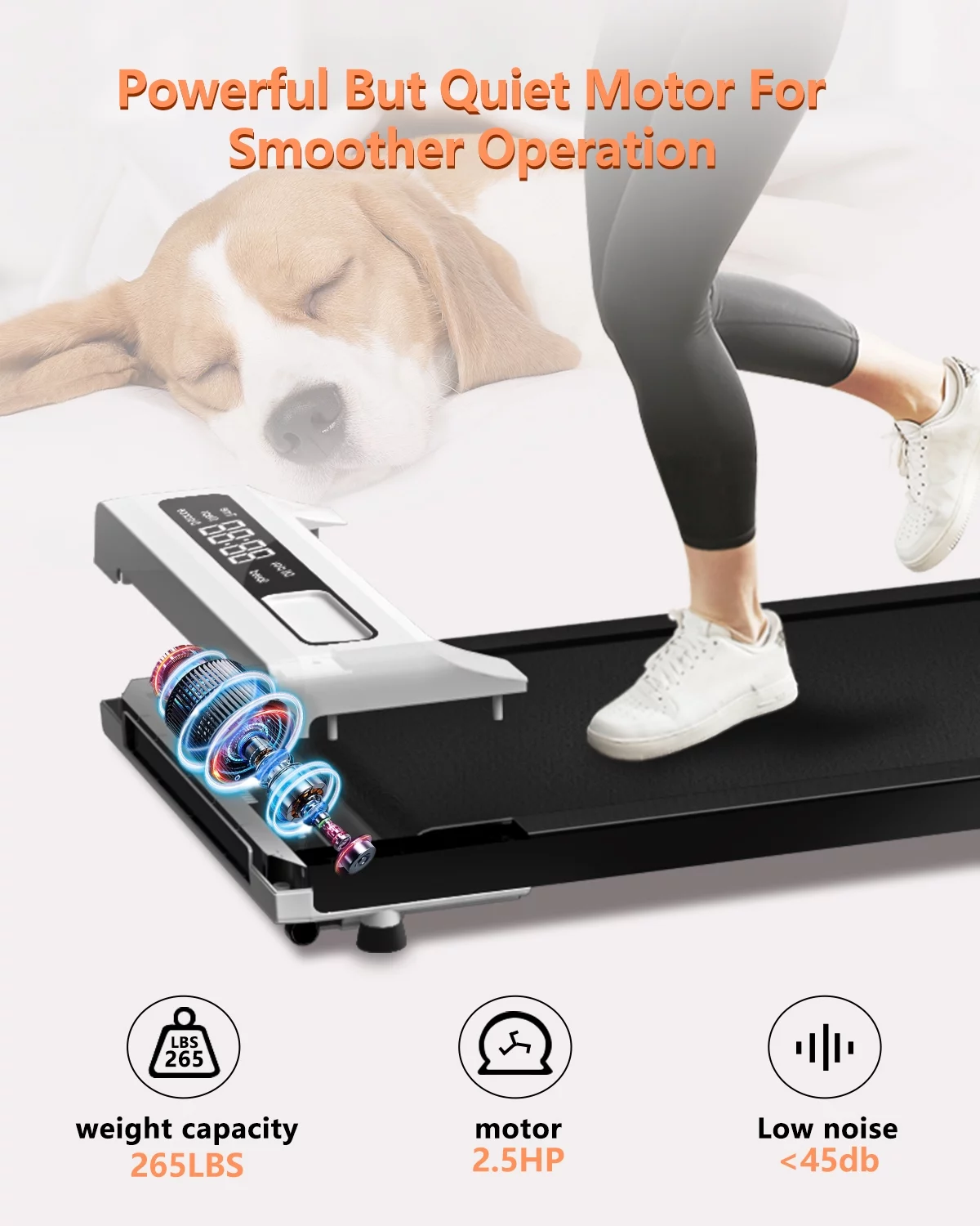 JURITS Walking Pad 2 in 1 for Walking and Jogging, Under Desk Treadmill for Home Office with Remote Control, Portable Walking Pad Treadmill Under Desk, Desk Treadmill in LED Display,White