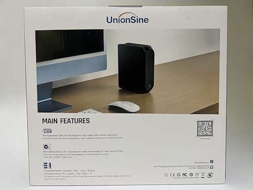 UnionSine 16TB 3.5" External Hard Drive USB3.2Gen2 Type-C HDD Storage Compatible for PC, Desktop, Laptop,TV(Black) HD3510