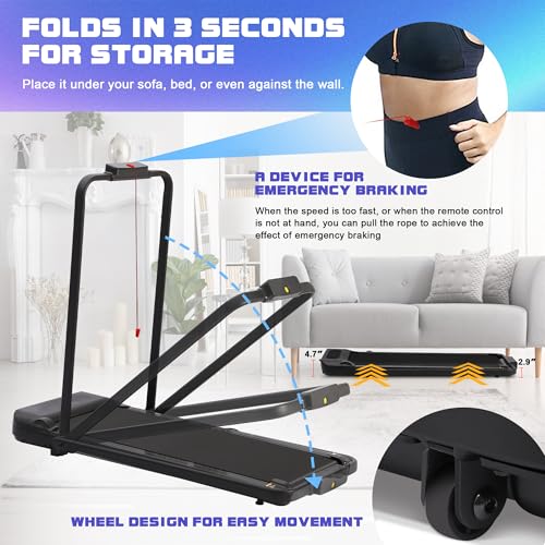 MAGIC UNION Walking Pad Treadmill Under Desk, 3 in 1 Portable Mini Treadmill for Home and Office, 265 lb Capacity 2.5HP Walking Jogging Machine with Remote Control, LED Display