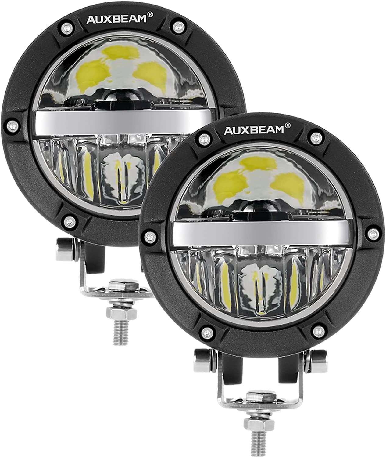 Auxbeam 4 Inch Round Offroad Lights, 2PCS Driving LED Light Pods with Hi/Lo/Combo Beam 72W 7200LM Work Fog Light for Truck Pickup SUV ATV UTV 4x4 Jeep(White Beam)