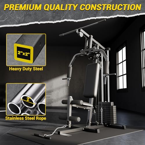 Home Gym Machine System with 100LBS Weight Stack, Multifunctional Weight Machine, Full Body Workout Station Exercise Equipment, All in One Home Gym with Pulley System for Strength Training