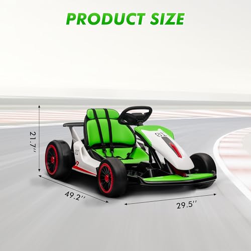 24V Electric Go Kart, Drifting Car Battery Powered Ride on Car with Powerful Motor for Kids 6-12 Years Old, Kids Go Kart with Slow Start, Music, Safety Belt,Max Load 110lbs for Boys and Girls