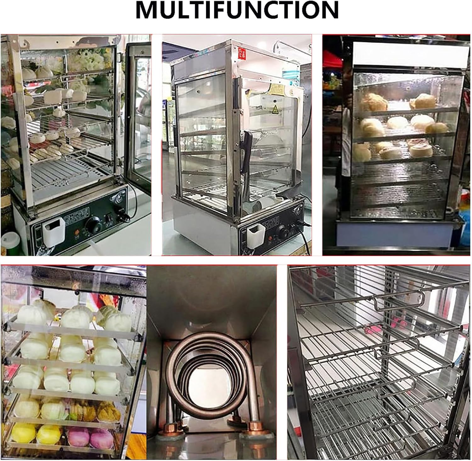 Electric Bun Steamer | Hot Food Warmer Showcase With Sewage Pipes | Commercial Kitchen Steamer With Water Level Tank | Steamed Bun Warmer Machine for Snack Bar | 30-110℃ Temperature