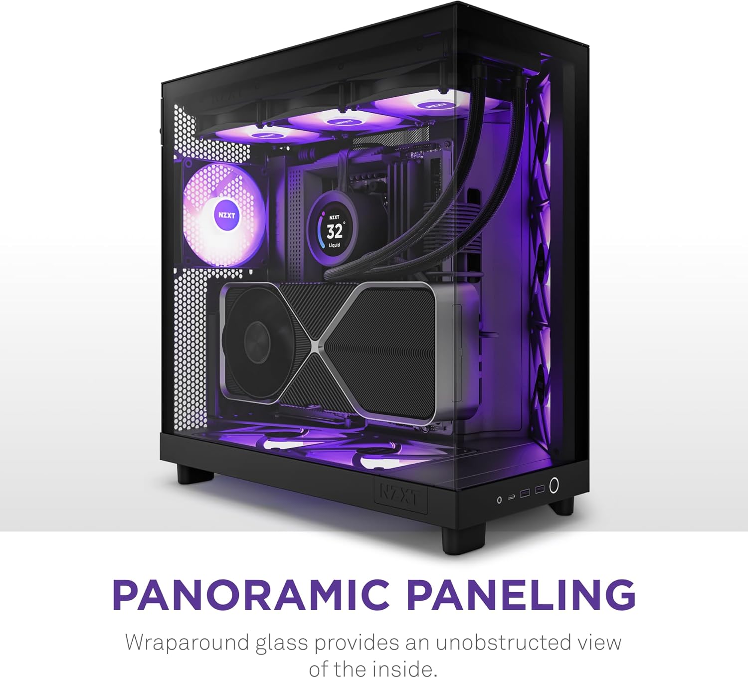 NZXT H6 Flow RGB Mid-Tower Airflow Case with 3 RGB Fans, Panoramic Glass Panels, Cable Management & 360mm AIO CPU Liquid Cooler with Customizable LCD Display, High-Performance Pump, 3 Fans