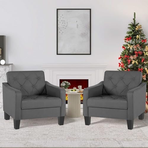 STHOUYN Living Room Chairs Accent Chairs Set of 2, Waiting Room Arm Chairs, Reading Chairs for Bedroom Comfy Club Chair Tufted, Office Small Space (1, Blue)