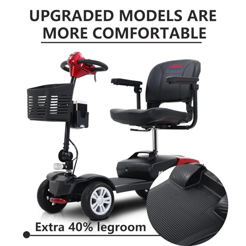 Outdoor Compact Mobility Scooter for Seniors, Foldable Electric Powered Mobile Wheelchair with Basket & Cup Holder 300 LBS Max Weight, Collapsible & Compact for Travel with Family (Red)