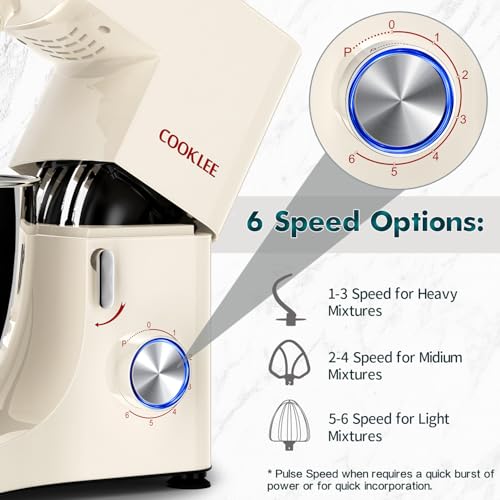 COOKLEE Stand Mixer, 9.5 Qt. 660W Electric Kitchen Mixer with Dishwasher-Safe Dough Hooks, Flat Beaters, Wire Whip & Pouring Shield Attachments for Most Home Cooks, Silver
