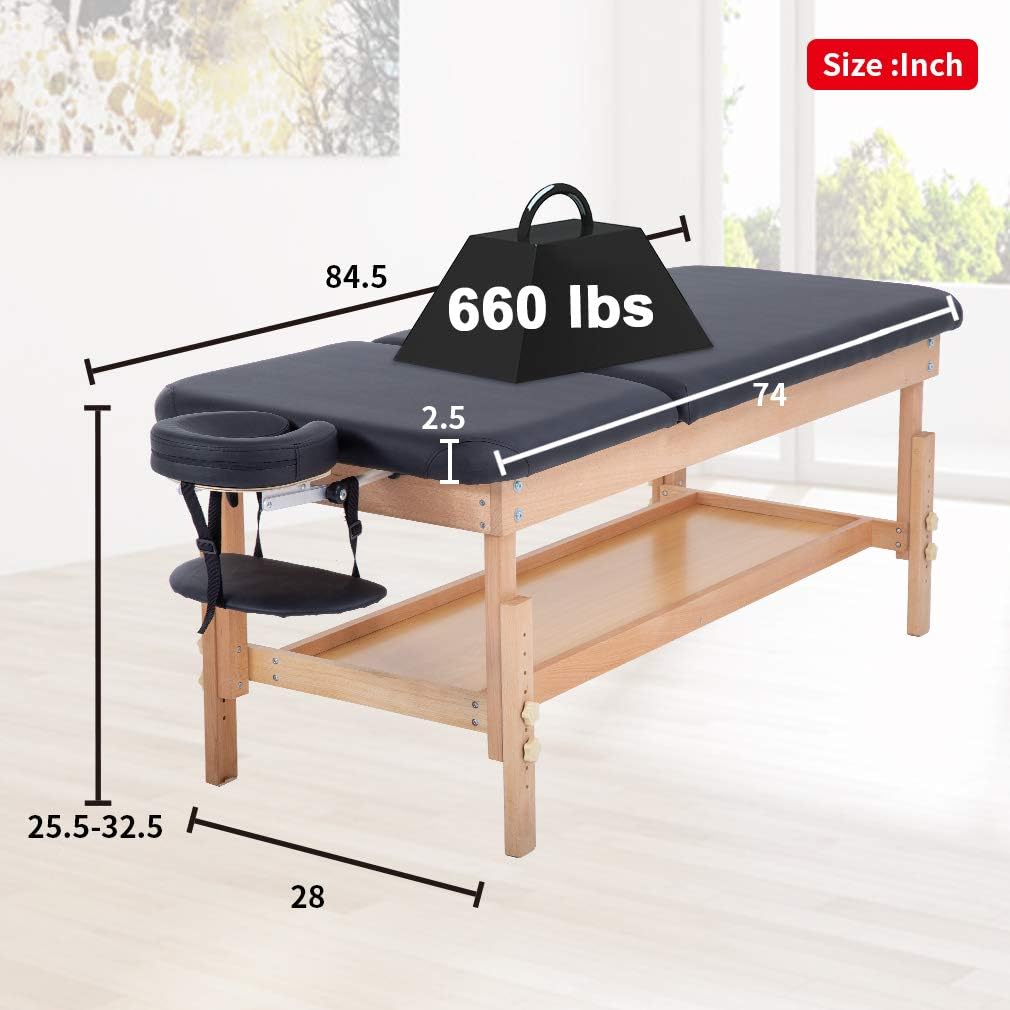 Massage Table Spa Bed 74”L 28“W Height Adjustable Stationary Massage Table 1000 LBS lLoad-Bearing Heavy Duty Spa Bed Facial Cradle Salon Bed