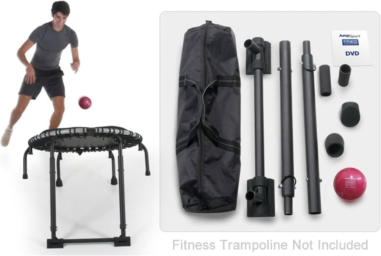 JumpSport 350 Plyometric Rebounder Bundle (Trampoline + PlyoFit Adapter) | 39" | Toning Ball Included