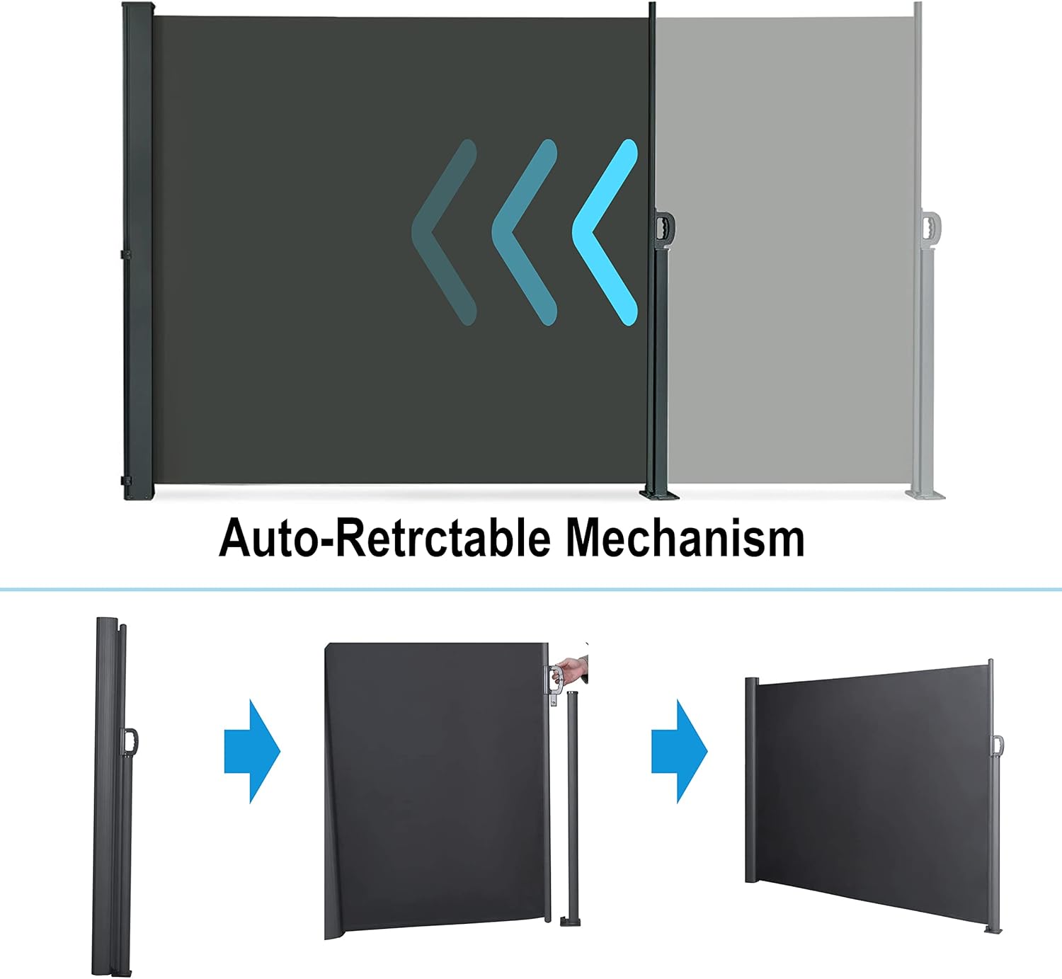 145" x 72" Retractable Side Awning,Waterproof & UV-Resistant,Folding Privacy Screen Room Divider Roll Up Balcony（Gray）