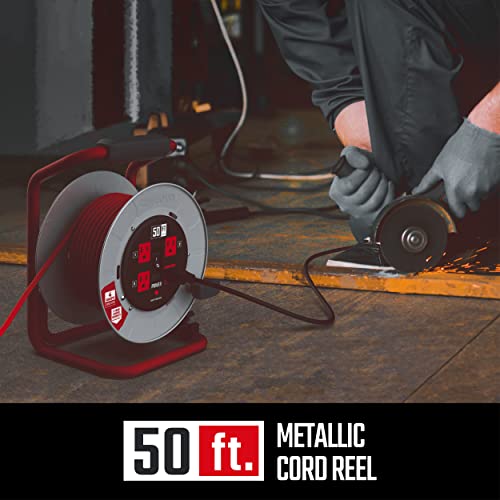 CRAFTSMAN 100 Ft. Contractor Retractable Extension Cord Reel With 4 Outlets & Heavy Duty 12AWG SJTW Cable