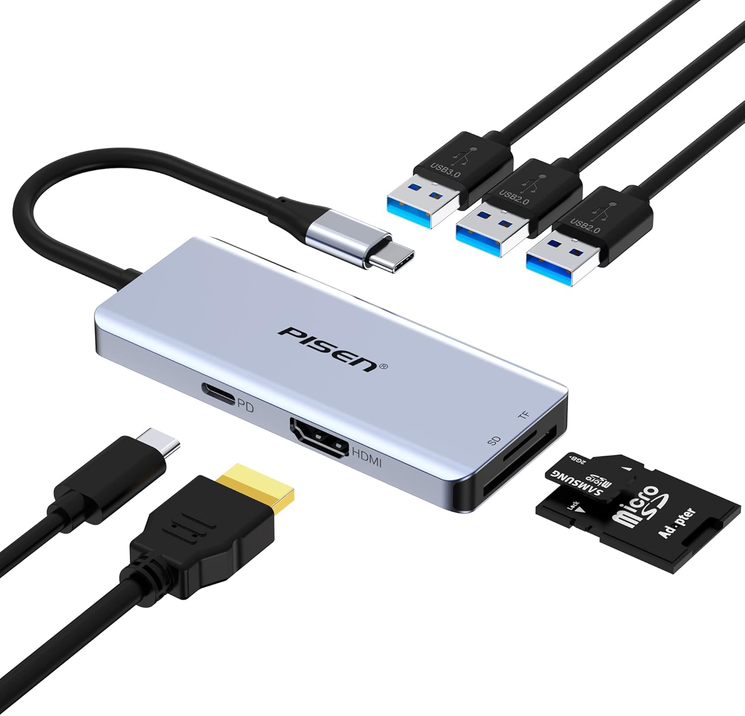 USB C Docking Station, USB C Hub with 4K HDMI, 3 USB Port, 100W PD Output, SD/TF Card Reader, 7-in-1 USB C Docking Station