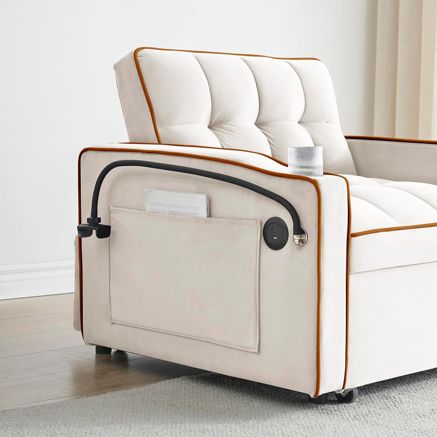 35" Twin Size Pull Out Sofa Bed Chair -3 in 1 Convertible Sleeper Chair Bed, Velvet Reading Armchair, Futon Recliner, Foldable Chaise Lounge Sofa with Pullout Bed, Small Couch for Living Room