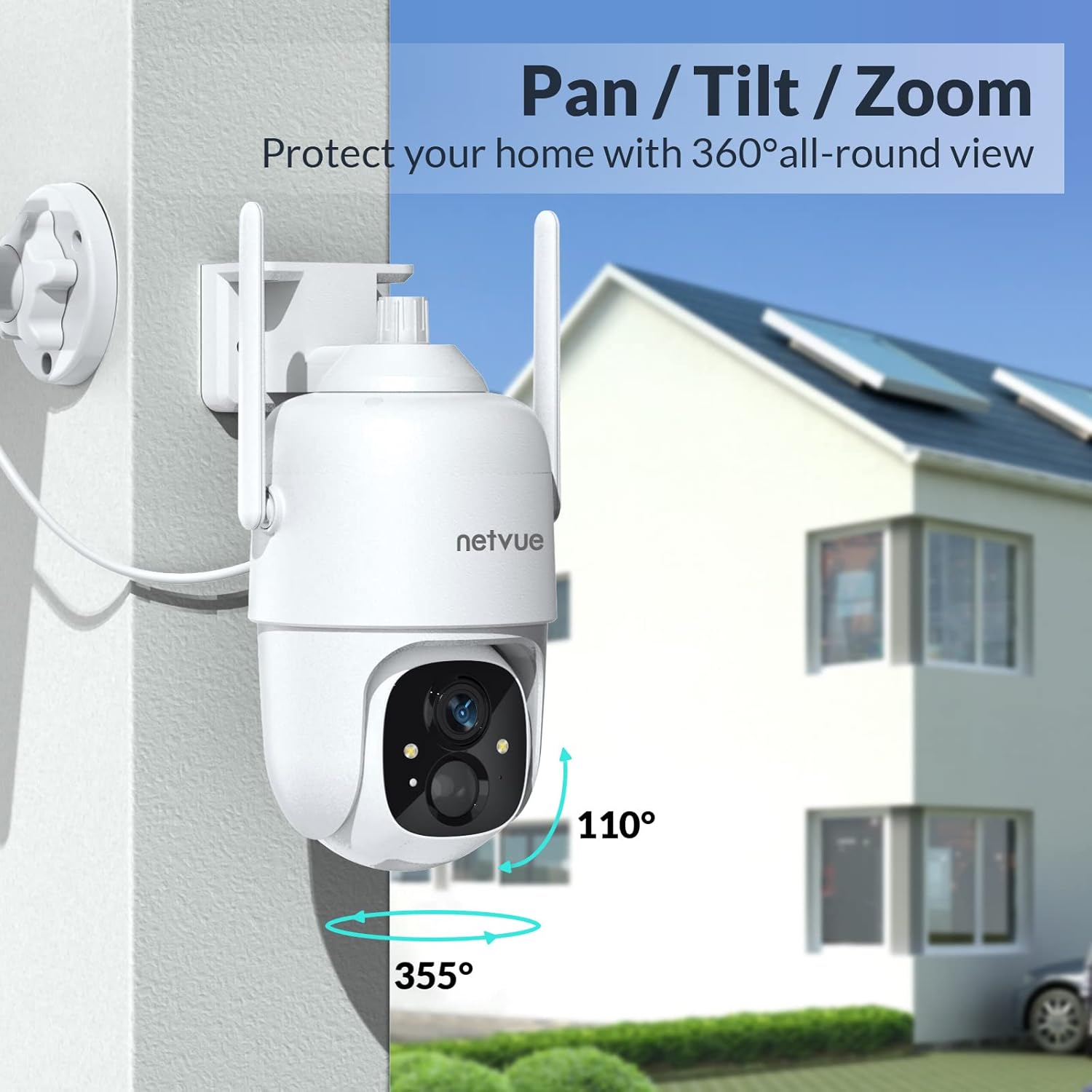 Wireless Security Cameras, Netvue Sentry Plus Outdoor WiFi Pan Tilt 360�� Camera, Solar Rechargeable Battery Powered for Home Security, PIR Motion/Human AI Detection, 2-Way Talk, Waterproof, SD/Cloud