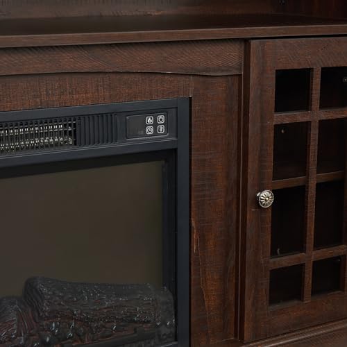 Farmhouse TV Stand with Electric Fireplace, Classic Electric Fireplace TV Cabinet Modern Entertainment Console with 23" Fireplace Insert for TV Up to 65" with Storage Space, Dark Grey