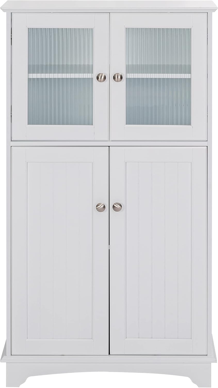 Spirich Bathroom Storage Cabinet, Wood Floor Cabinet, Free Standing Storage Organizer for Bathroom, Living room, White