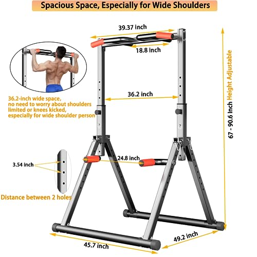 Foldable Power Tower Dip Station Pull Up Bar Station Adjustable Multifunction Fitness Tower Station Training Equipment Home Outdoor, Stable Triangular Structure