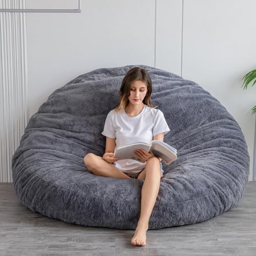 BYBYME 3 in 1 Bean Bag Chairs, Bean Bag Bed for Adults High-Density Foam Filling, Convertible Sofa Bed Faux Fur, Giant Bean Bag Chairs for Adults