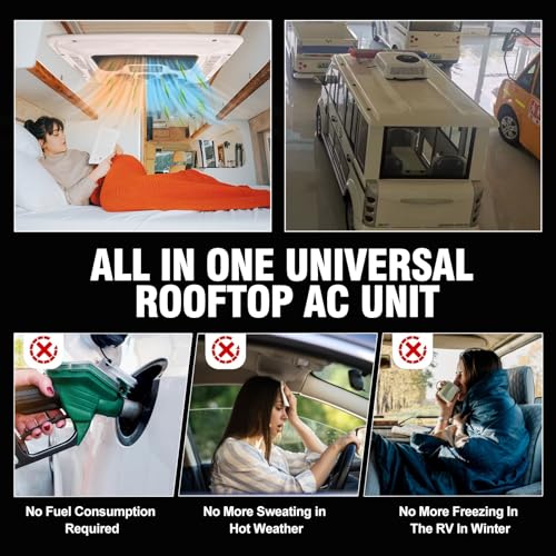 12V Camper Air Conditioner with Heat, Universal for RV Rooftop AC Unit, 12 Volt DC Air Conditioner Heater Combo, Quiet A/C Unit 2 in 1 Heating Cooling for Truck Trailer Boat Motorhome Tractor Caravan