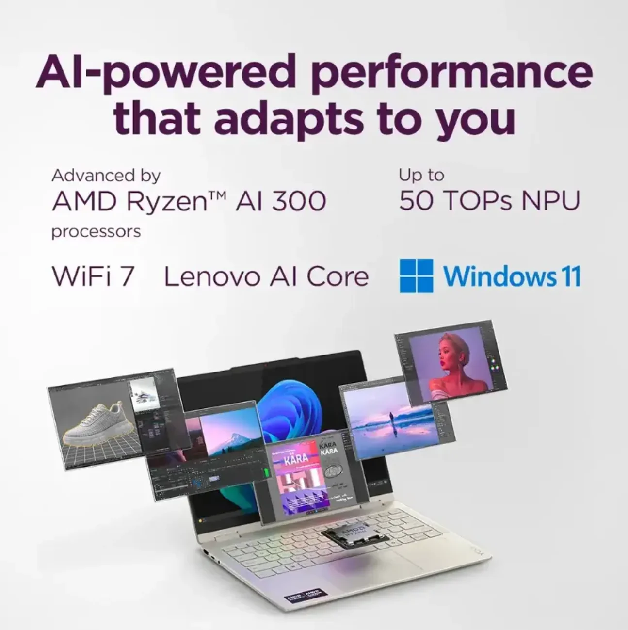 Lenovo Yoga 7 2-in-1 Copilot+ PC, 14" OLED Touch (1920x1200), AMD Ryzen AI 7 350 (50 TOPS NPU), 16GB RAM, 1TB SSD, 13.5H Battery, Wi-Fi 7, Win 11, Seashell